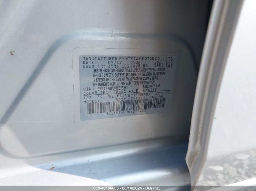 3N1AB7AP3HY375369 2017 Nissan Sentra S