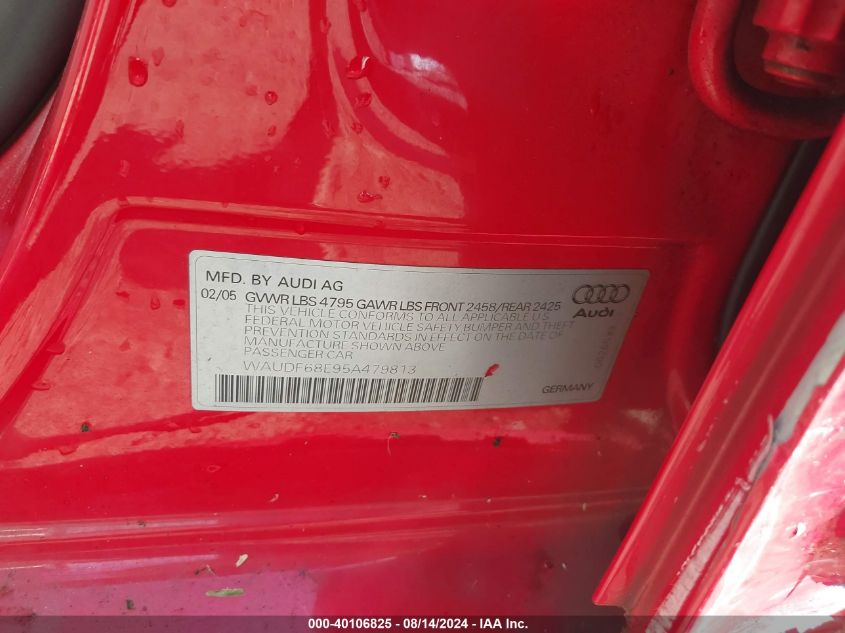 2005 Audi A4 2.0T VIN: WAUDF68E95A479813 Lot: 40106825