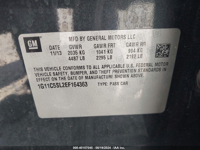 2014 CHEVROLET MALIBU 1LT - 1G11C5SL2EF164363