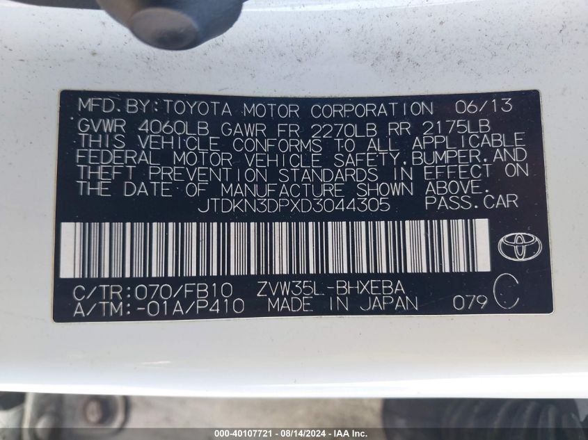 JTDKN3DPXD3044305 2013 Toyota Prius Plug-In