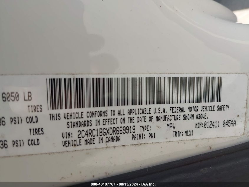 2013 Chrysler Town & Country Touring VIN: 2C4RC1BGXDR669919 Lot: 40107767