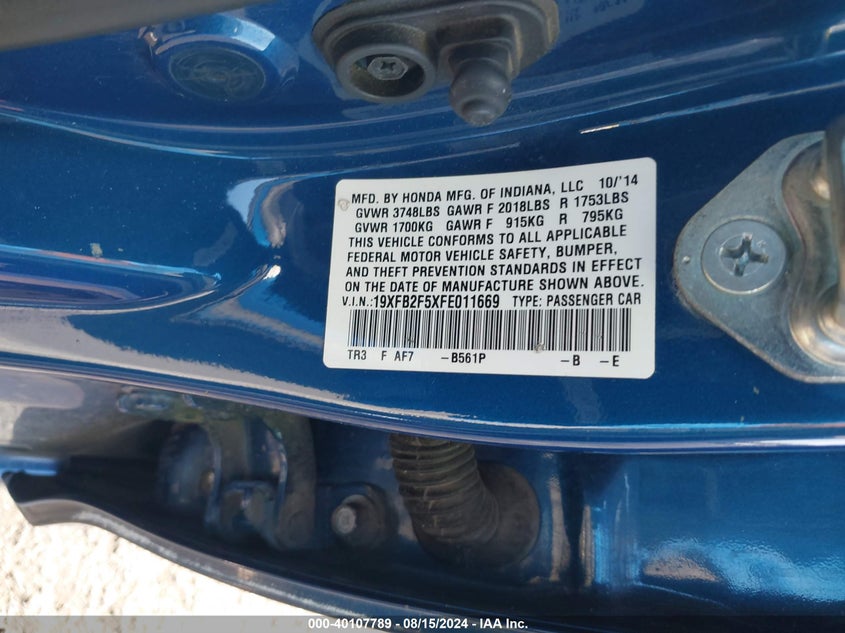 2015 HONDA CIVIC LX - 19XFB2F5XFE011669