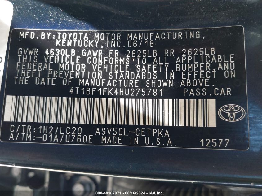 4T1BF1FK4HU275781 2017 Toyota Camry Xse