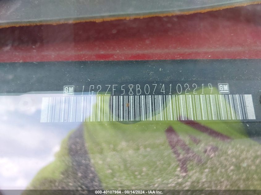 2007 Pontiac G6 Value Leader VIN: 1G2ZF58B074102219 Lot: 40107984