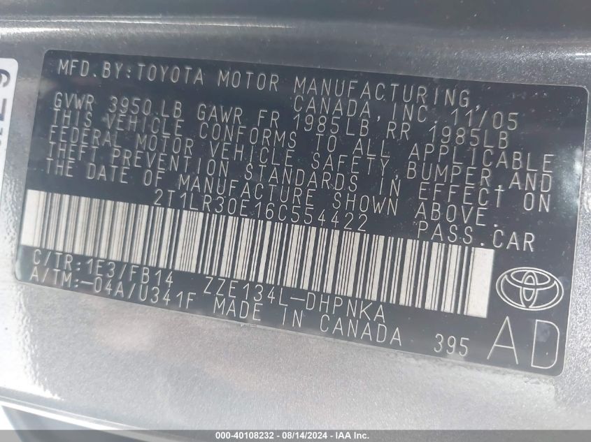 2T1LR30E16C554422 2006 Toyota Corolla Matrix Xr