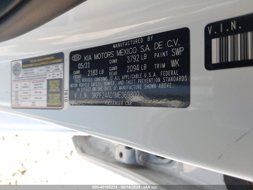 2021 KIA FORTE FE/LXS - 3KPF24AD1ME369802