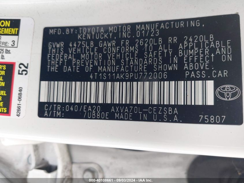 4T1S11AK9PU772006 2023 Toyota Camry Se