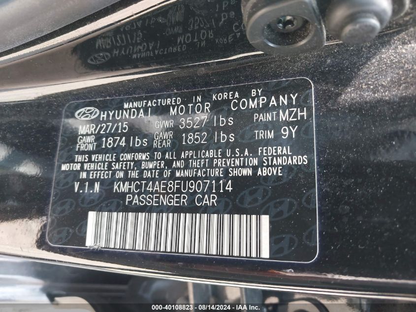 2015 Hyundai Accent Gls VIN: KMHCT4AE8FU907114 Lot: 40108823