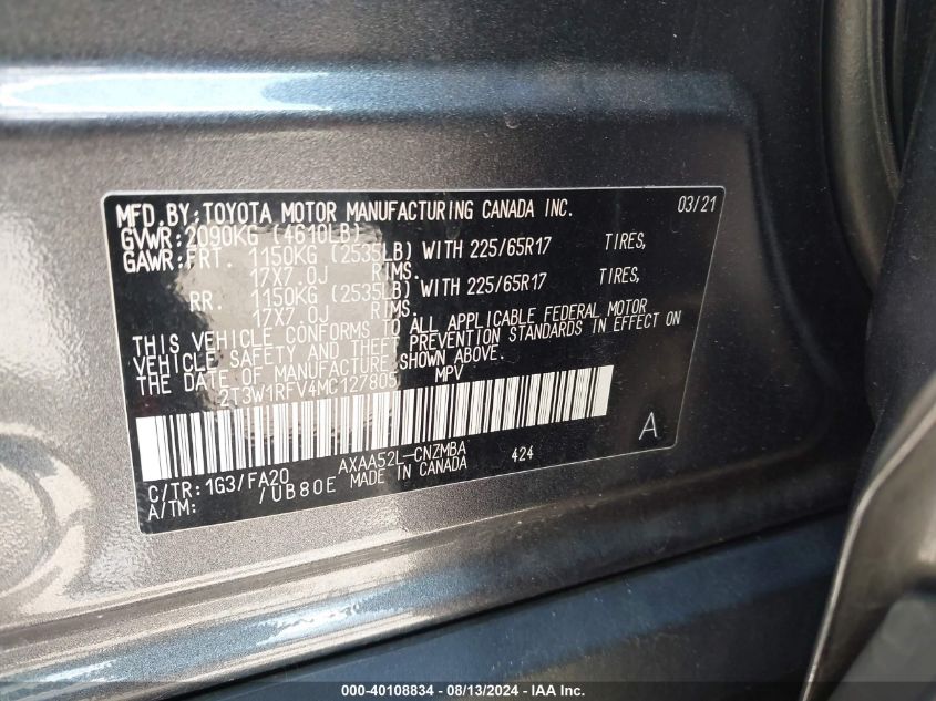 2021 TOYOTA RAV4 XLE - 2T3W1RFV4MC127805