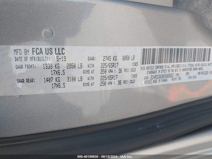 2019 DODGE GRAND CARAVAN SE - 2C4RDGBG8KR683623