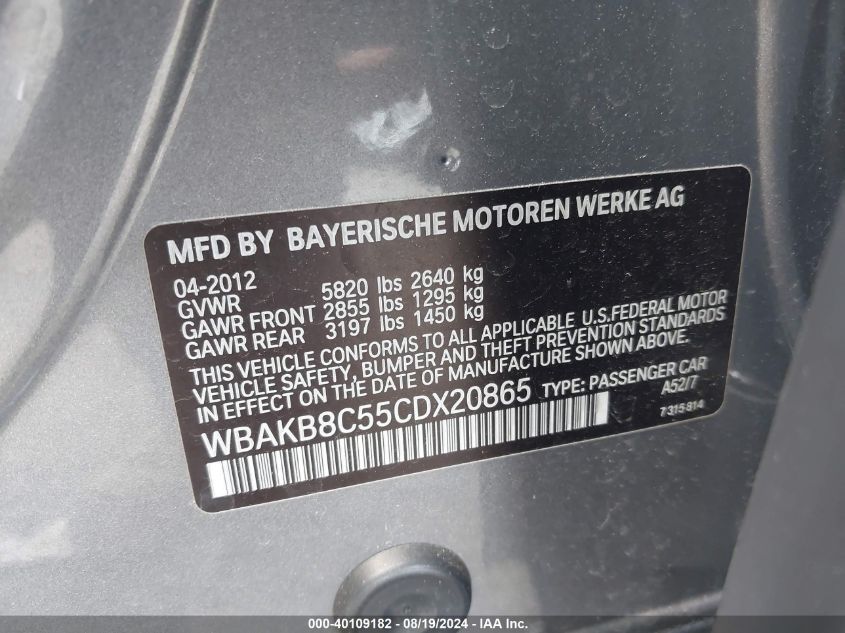 WBAKB8C55CDX20865 2012 BMW 750Li