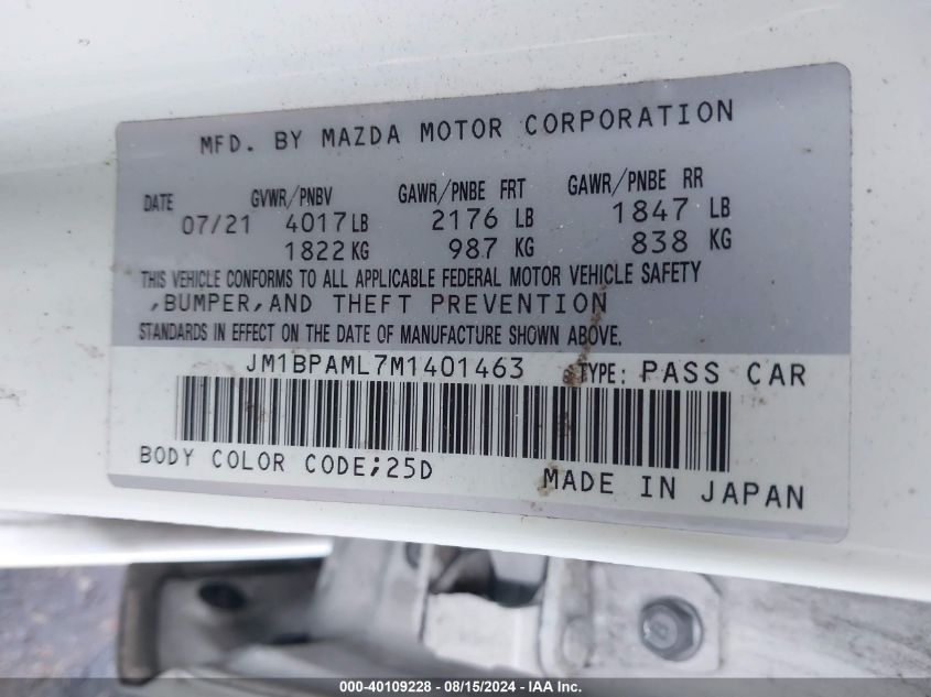 JM1BPAML7M1401463 2021 Mazda Mazda3 Premium