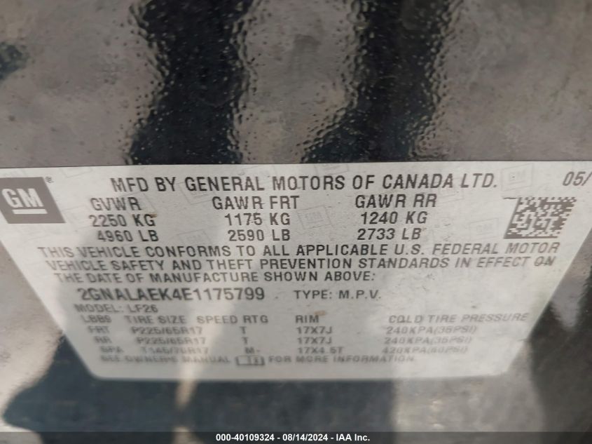 2GNALAEK4E1175799 2014 Chevrolet Equinox Ls