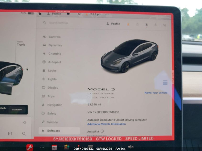 2019 TESLA MODEL 3 LONG RANGE/PERFORMANCE - 5YJ3E1EBXKF510150