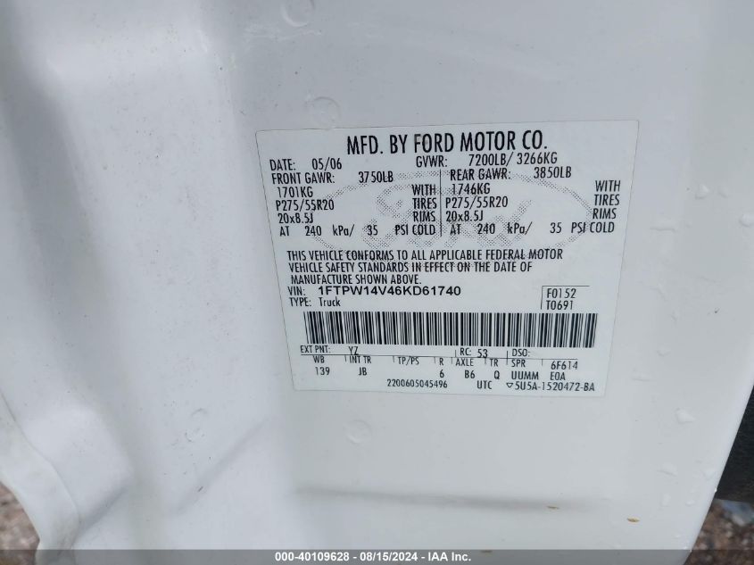 1FTPW14V46KD61740 2006 Ford F-150 Fx4/Lariat/Xlt