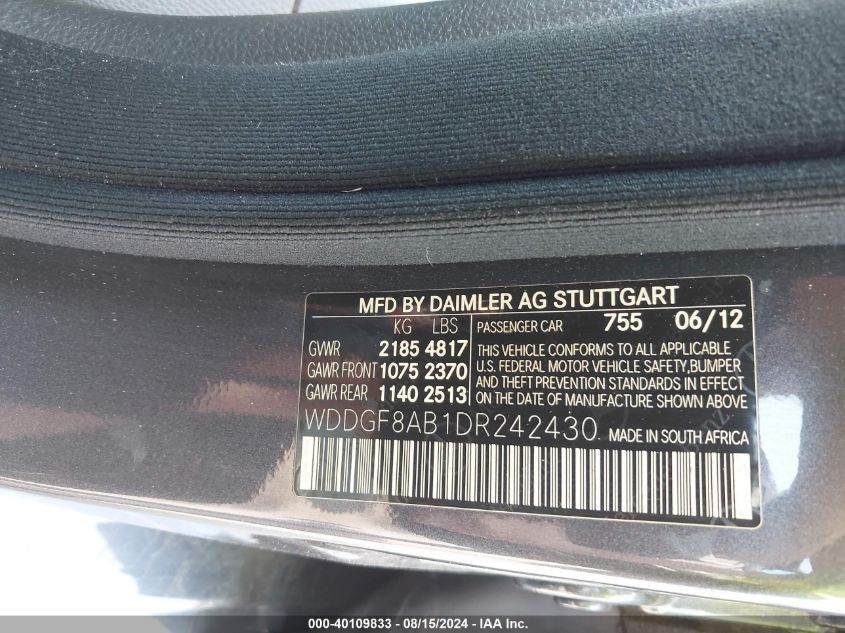 2013 Mercedes-Benz C 300 Luxury 4Matic/Sport 4Matic VIN: WDDGF8AB1DR242430 Lot: 40109833