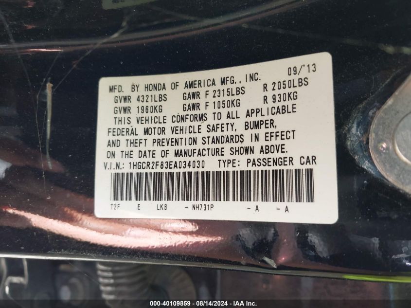 1HGCR2F83EA034030 2014 Honda Accord Ex-L