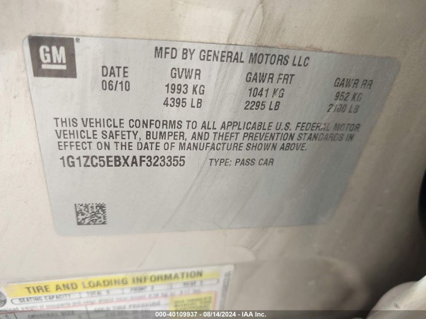 2010 Chevrolet Malibu Lt VIN: 1G1ZC5EBXAF323355 Lot: 40109937