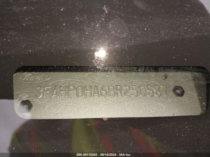2011 Ford Fusion Se VIN: 3FAHP0HA6BR250587 Lot: 40110202