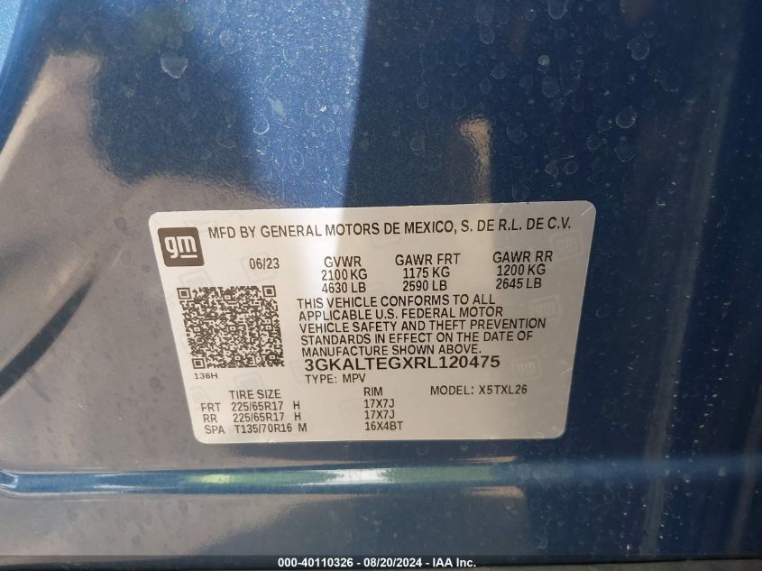 2024 GMC Terrain Awd Sle VIN: 3GKALTEGXRL120475 Lot: 40110326
