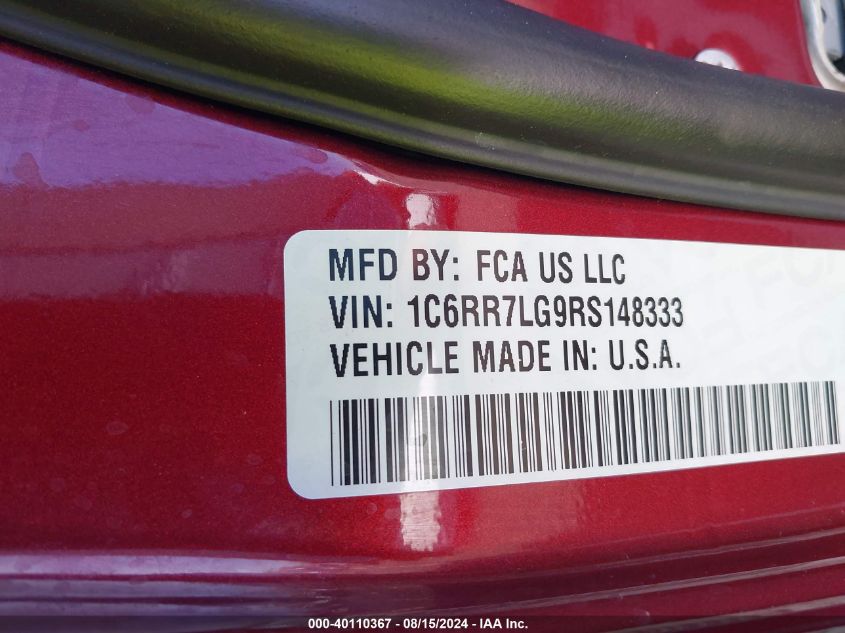 2024 Ram 1500 Classic Warlock 4X4 5'7 Box VIN: 1C6RR7LG9RS148333 Lot: 40110367