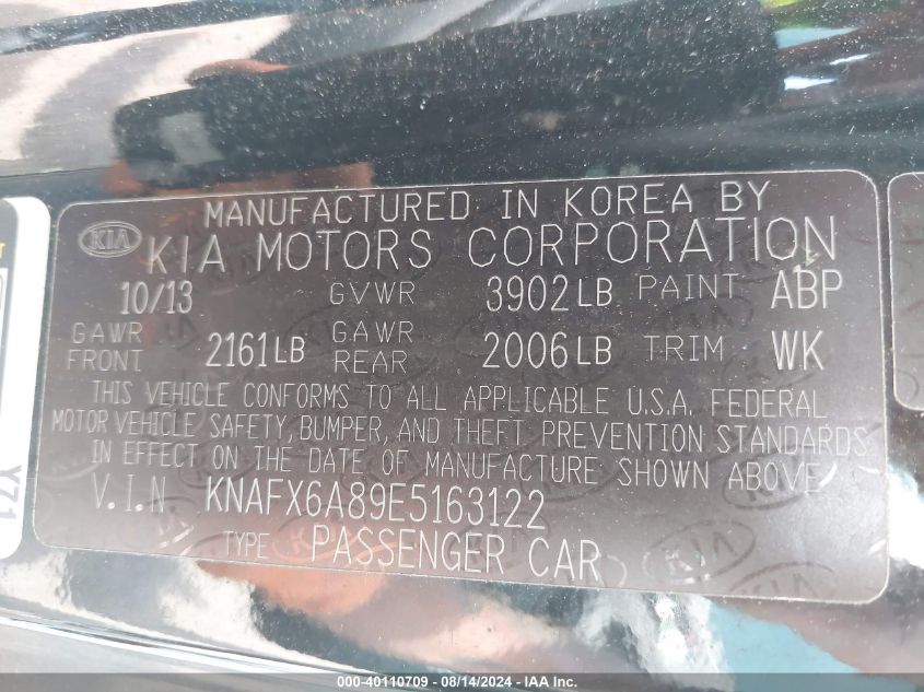 2014 Kia Forte Koup Ex VIN: KNAFX6A89E5163122 Lot: 40110709