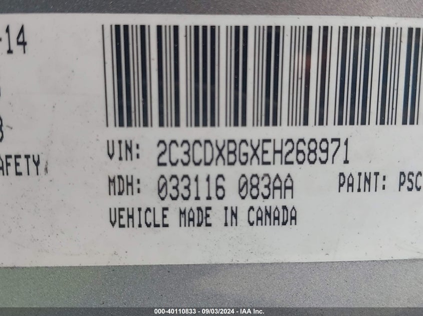 2014 DODGE CHARGER VIN: 2C3CDXBGXEH268971
