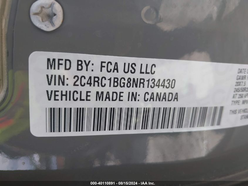 2022 CHRYSLER PACIFICA TOURING L - 2C4RC1BG8NR134430