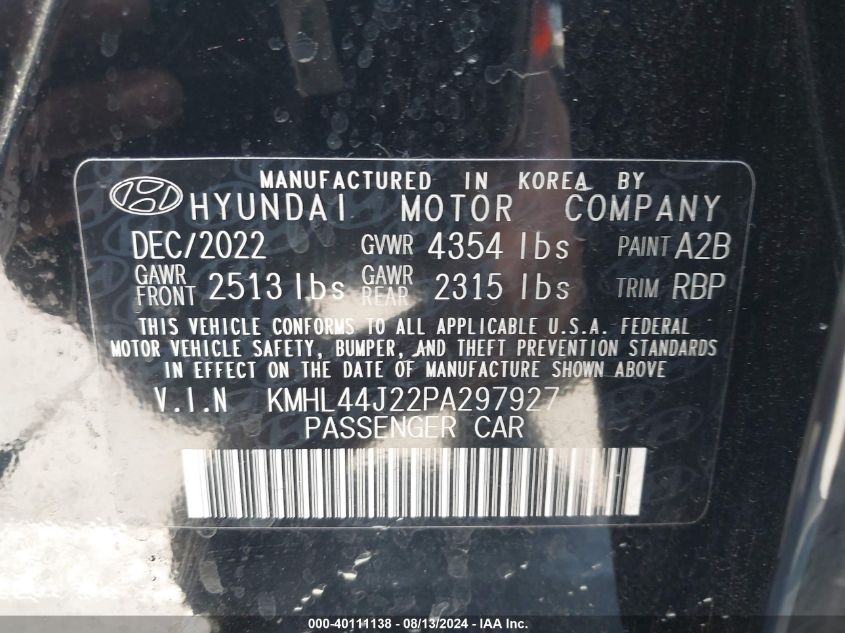 2023 Hyundai Sonata Sel Plus VIN: KMHL44J22PA297927 Lot: 40111138