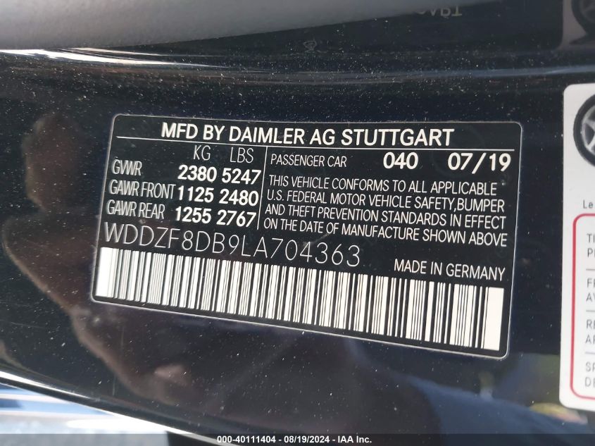 WDDZF8DB9LA704363 2020 Mercedes-Benz E 350