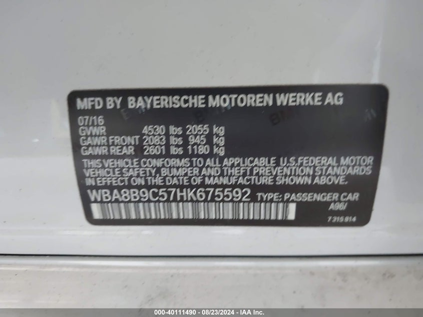 2017 BMW 330I - WBA8B9C57HK675592