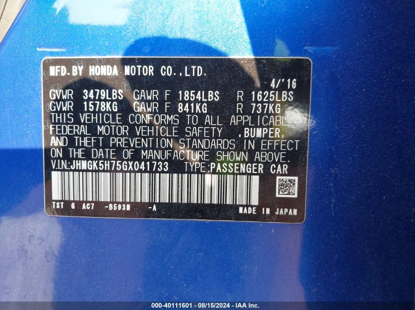 2016 HONDA FIT EX - JHMGK5H75GX041733