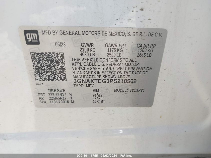 3GNAXTEG3PS218502 2023 Chevrolet Equinox Awd 2Fl