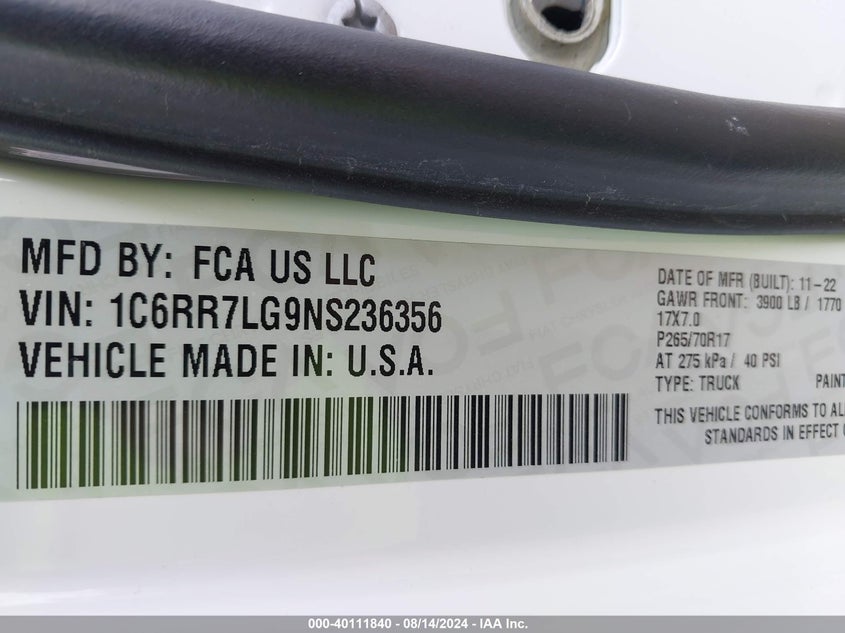 2022 RAM 1500 CLASSIC SLT  4X4 5'7 BOX - 1C6RR7LG9NS236356