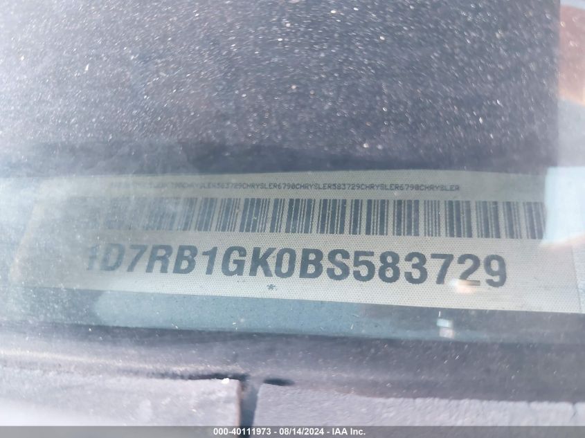 2011 Dodge Ram 1500 VIN: 1D7RB1GK0BS583729 Lot: 40111973