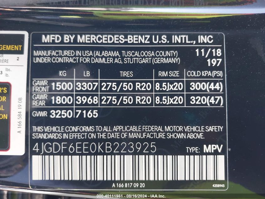 4JGDF6EE0KB223925 2019 Mercedes-Benz Gls 450 4Matic