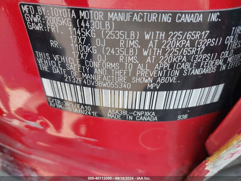 2T3ZF4DV9BW055340 2011 Toyota Rav4