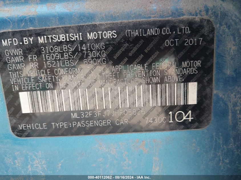 ML32F3FJ7JHF05826 2018 Mitsubishi Mirage G4 G4 Es