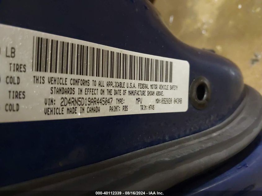 2010 Dodge Grand Caravan Sxt VIN: 2D4RN5D19AR445047 Lot: 40112339