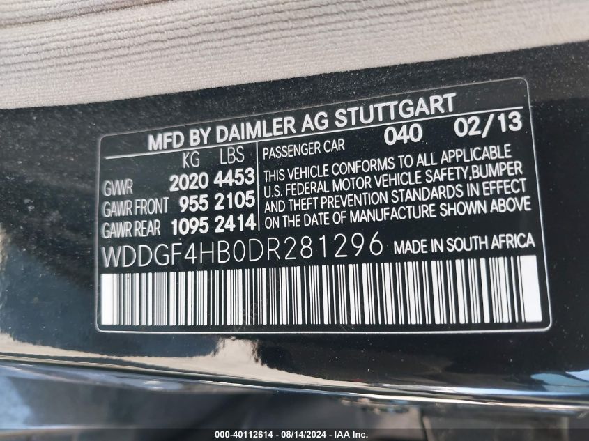 2013 Mercedes-Benz C 250 Luxury/Sport VIN: WDDGF4HB0DR281296 Lot: 40112614