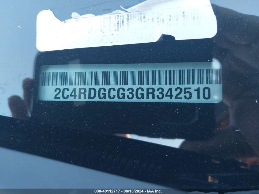 2016 Dodge Grand Caravan Sxt VIN: 2C4RDGCG3GR342510 Lot: 40112717