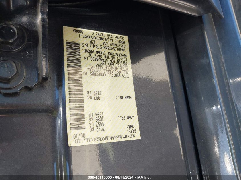 2010 Nissan Altima 3.5 Sr VIN: 1N4BL2AP8AN534185 Lot: 40113055