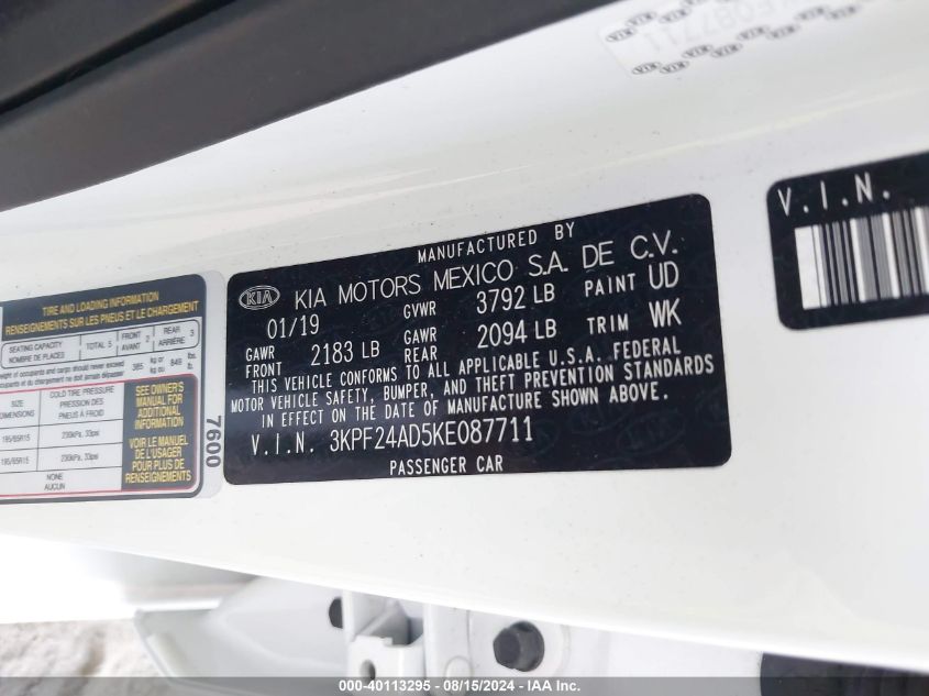 2019 KIA FORTE FE - 3KPF24AD5KE087711