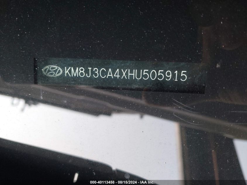 2017 Hyundai Tucson Se VIN: KM8J3CA4XHU505915 Lot: 40113458