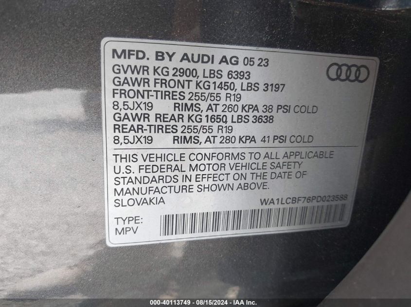 WA1LCBF76PD023588 2023 Audi Q7 Premium Plus 45 Tfsi Quattro Tiptronic