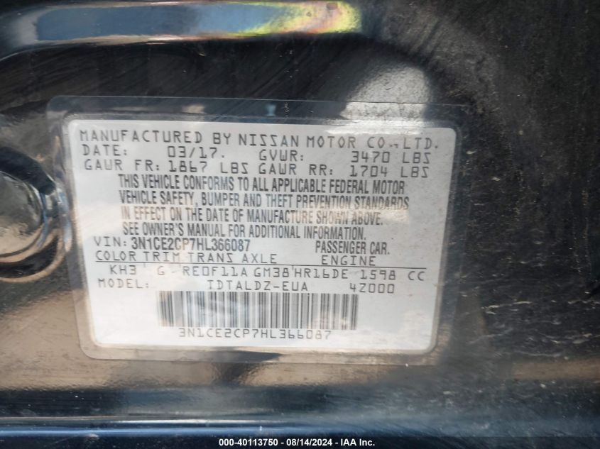 3N1CE2CP7HL366087 2017 Nissan Versa Note Sv