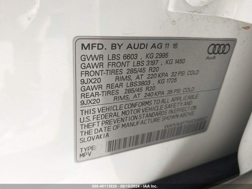 WA1VAAF7XHD035527 2017 Audi Q7 3.0T Premium