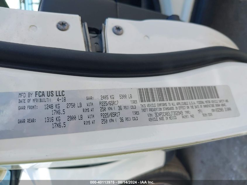 2018 Dodge Journey Se VIN: 3C4PDCAB3JT352949 Lot: 40113975