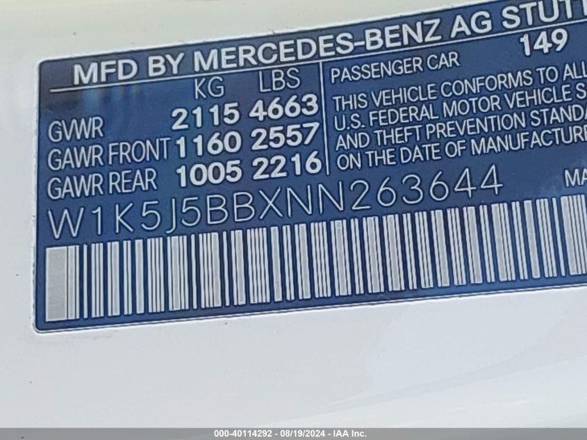 W1K5J5BBXNN263644 2022 Mercedes-Benz Amg Cla 35 4Matic