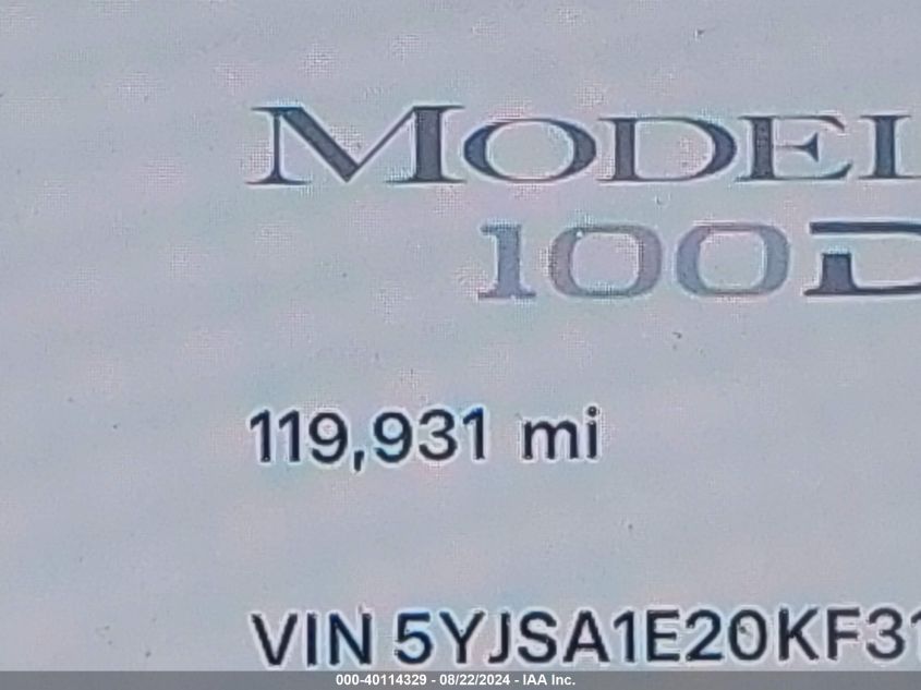 5YJSA1E20KF312538 2019 Tesla Model S 100D/75D/Long Range/Standard Range